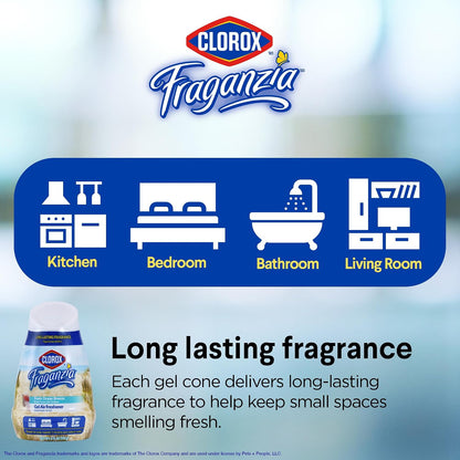 Clorox Fraganzia Gel Air Freshener Cone, Adjustable Odor Eliminating Gel with Lavender and Eucalyptus Scent for Home, Bathroom, Office, Small Spaces, Long Lasting No Battery Freshener, 6 Oz
