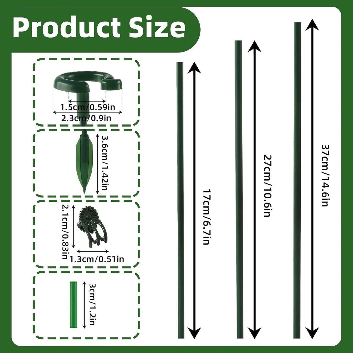Plant Support Stakes for Indoor - 15pcs Garden Sticks with 3 Adjustable Heights for Monstera/Orchid/Pepper/Flower, Plants Holder Pole with 6 Clips