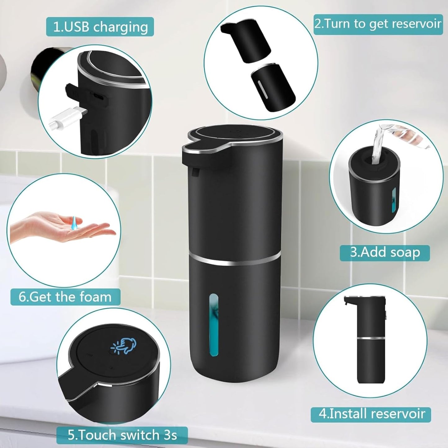Automatic Soap Dispenser – Touchless Foaming Soap Dispenser 400ml USB Rechargeable Dispenser Electric Wall Mounted 4levels Adjustable Foam Soap Dispenser Pump for Bathroom Kitchen(Silver)