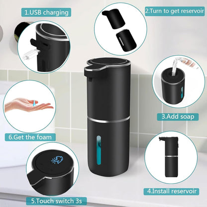 Automatic Soap Dispenser – Touchless Foaming Soap Dispenser 400ml USB Rechargeable Dispenser Electric Wall Mounted 4levels Adjustable Foam Soap Dispenser Pump for Bathroom Kitchen(Silver)