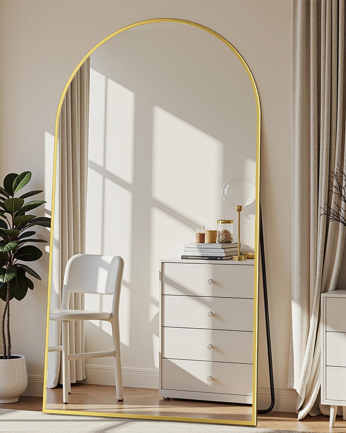 Full Length Mirror with Stand, 71"x28" Arched Full Body Large Stand Up Aluminum Frame Floor Standing Mirror, Freestanding Hanging Leaning Mounted for Bedroom Living Room Entryway Gold