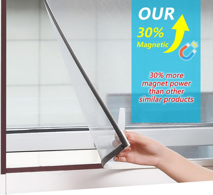 DIY Magnetic Window Screen with Adjustable Size | Easy and Fast Installation, Window Screen net kit White Frame with Gray Fiberglass mesh