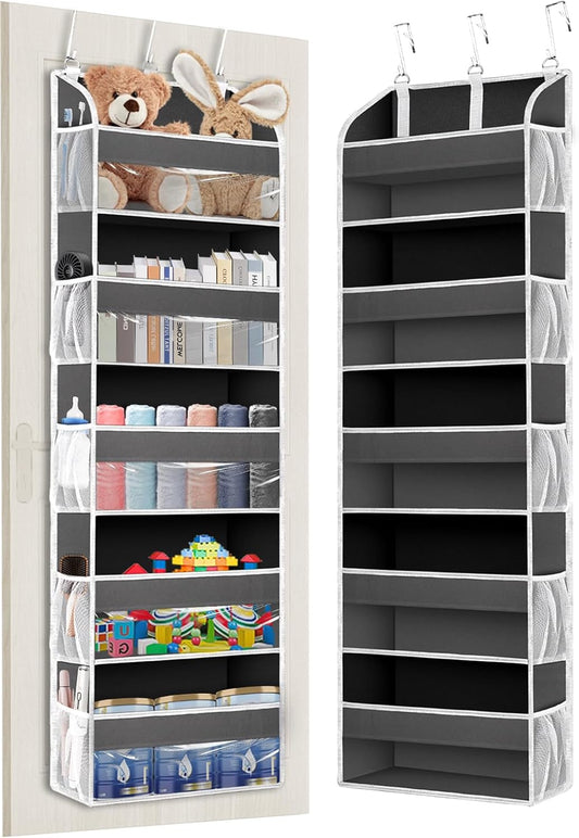 TAHAVICE Over the Door Organizer Storage, College Dorm Essentials for Girls, Hanging Organizer Closet 5 Large & 10 Mesh Pockets, Storage for Dorm Organization, Nursery & Bedroom (Dark Grey)