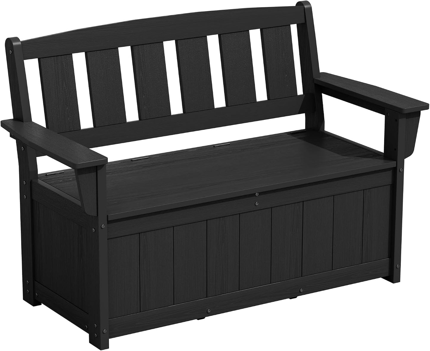 SERWALL HDPE Outdoor Storage Bench, Deck Box with Waterproof Storage Bags | All-Weather Benches | 57 Gallon Dual-Use Seat | Organizer Deck Boxes for Patio, Garden Tools & Pool | Dark Black