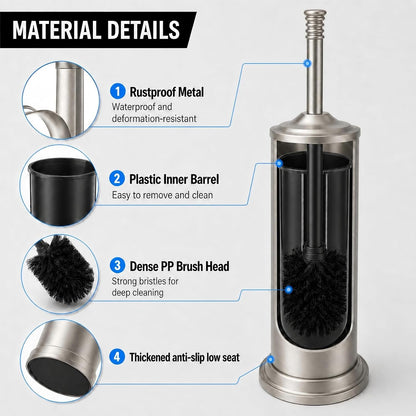 Nickel Toilet Brush and Holder Set，Extra Long Handled Toilet Bowl Brush and Holder，Stainless Steel Heavy Duty Toilet Brush for Bathroom,Deep Cleaning Modern Toilet Cleaner Slip Base
