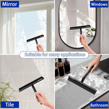 Silicone Shower Squeegee for Glass Doors with Hook, Window Squeegee for Shower Doors, Kitchen, Mirrors and Tiles, Glass Squeegee Bathroom Shower(10 inch, Gray)