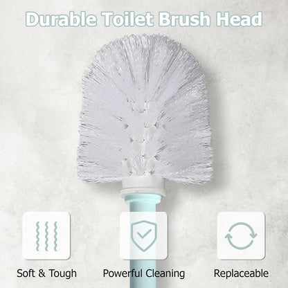 Topsky 2 Pack Compact Toilet Brush & Holder Set, Plastic Round Barrel Loo Brush with 2 Replacement Toilet Brush Head, Durable for Bathroom Toilet, Gray