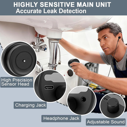 Water Leak Detector, Underground High Sensitivity Water Leak Detector with Headset, Water Leak Detection Device for Water Leakage Detection Construction Pipelines (with Large Earphone)