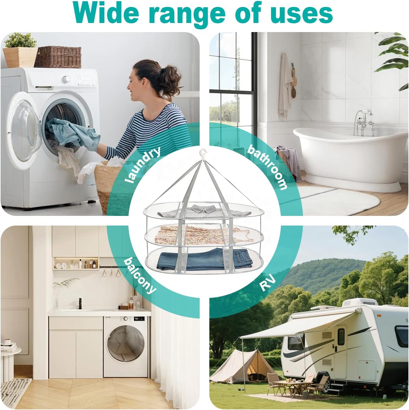 3-Tier Folding Mesh Clothes Drying Rack, Hanging Sweater Dryer for Laundry, Large Foldable Flat Dry Hanger, Portable Mesh Clothes Drying Net for Delicate Garments