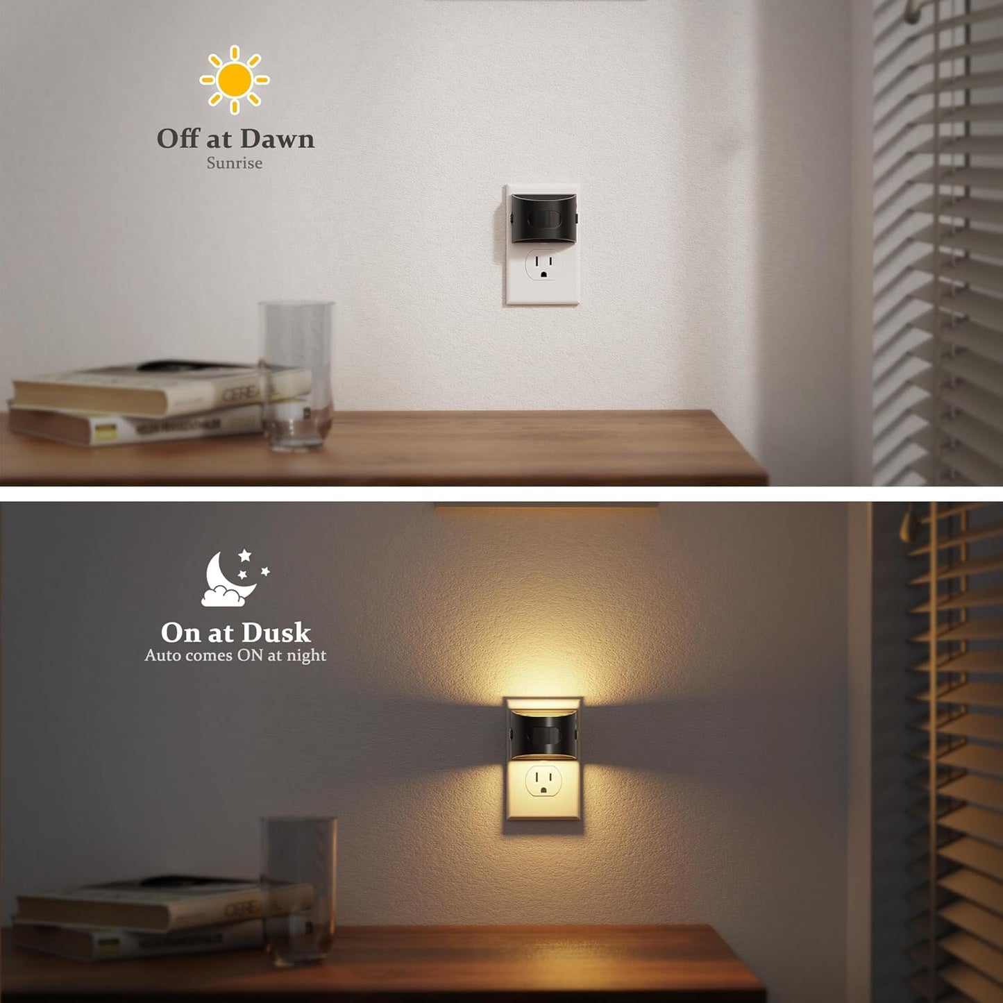 JandCase Motion Sensor Night Light, 2 Pack Motion Activated Night-Lights, 3000K Warm White LED Night Lights Plug into Wall, 30/60LM Adjustable Brightness, for Kids Adults Bathroom Bedroom
