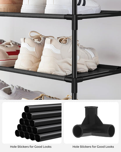 SONGMICS Shoe Rack, 2-Tier Shoe Storage Organizer, Space-Saving, 11.7 x 16.5 x 12.2 Inches, Entryway, Metal Frame, Non-Woven Fabric Shelves, Ink Black ULSH012BH01