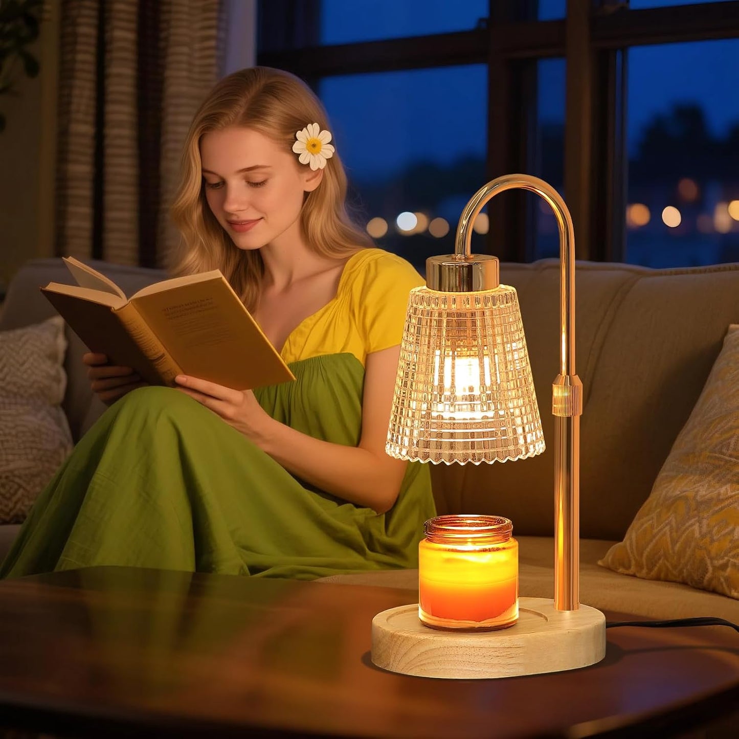 MEIXISUE Candle Warmer Lamp with Timer and Dimmer,Electric Gold Light Gifts for Women Melt Wax Warmer Lamp with 2 Bulbs for Candle Jars House Warming New Home Decor Bedroom