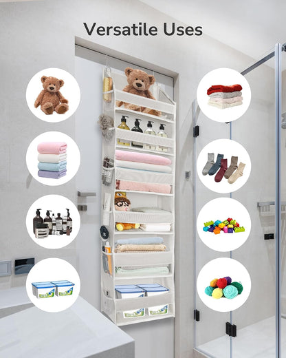 ULG Over The Door Organizer with 6 Large Pockets 12 Side Pockets, 50lbs Weight Capacity Door Hanging Organizer for Bedroom, Bathroom, Pantry, Nursery Storage, Beige