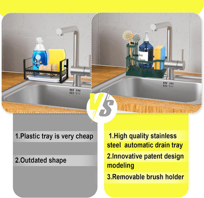 Maifan Sink Caddy Sponge Holder for Kitchen with Brush Holder and Stainless Steel Self Drain Tray, Rustproof Kitchen Sink Organizer for Sponge, Soap Dispenser Storage Accessories (Lacquer Silver)