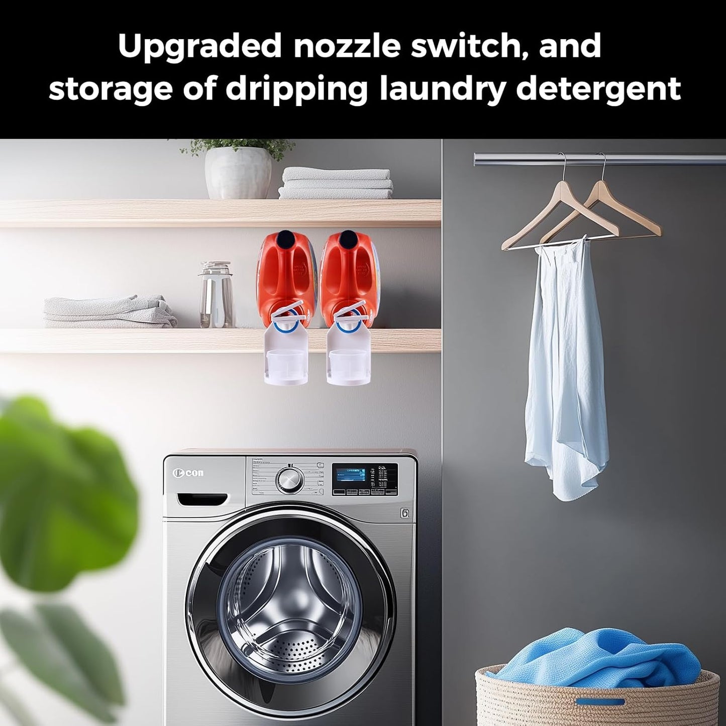 [2 Pack] Laundry Detergent Dispenser Cup Holder & Nozzle Force-Saving Switch, Soap Dispenser,Drip Catcher, for Laundry Room Organization and Storage