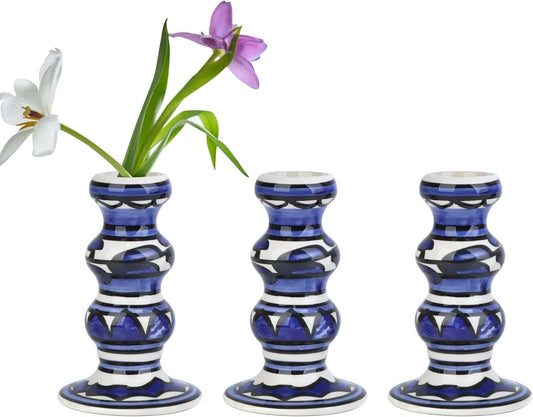 Vixdonos Painted Ceramic Vase Colorful Bud Vase Set of 3 Small Flower Vase Rustic Mini Vases in Bulk for Home Decor, Wedding and Dinner Party(Green)
