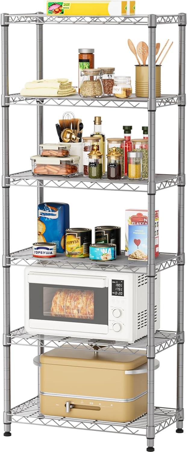 Golpart 4 Tier Adjustable Storage Shelves Metal Utility Shelf Wire Shelving Unit Organizer Rack for Home Kitchen Office Bathroom Pantry Room 12" D x 18" W x 44" H