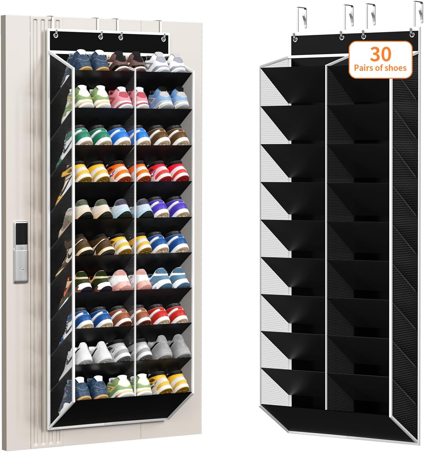 KEEPJOY Over The Door Shoe Organizer,Hanging Shoe Organizer 12 Mesh Pockets Shoe Organizer for Closet,Works Well for Men and Woman Kids Shoes Storage, 57.5×12.6inch(Beige)