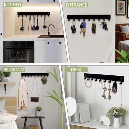 Key Holder Wall Mounted with 9 Hooks, Metal Key Organizer Rack, Black Key Hanger for Entryway, Kitchen, Living Room, Office, Doorway Decor (14 Inches)