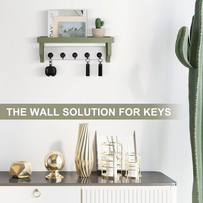 Key and Mail Holder Wall Mount, Key Holder with Shelf and Mail Organizer Wall Mount. Mail Holder with 5 Hooks for Coat, Dog Leash, Home Decor Rack, Entry Way Organizer (White)