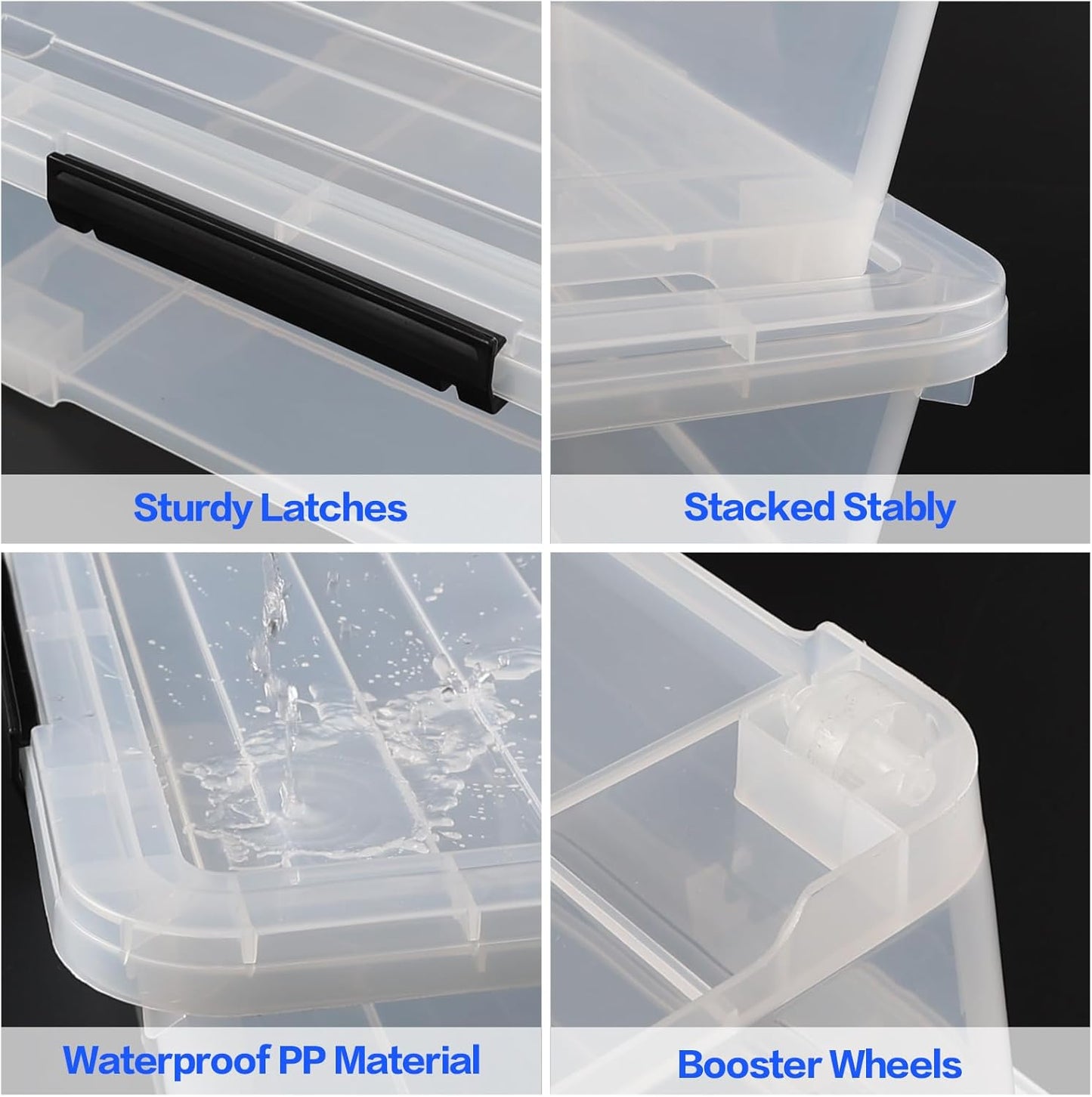 Gloreen 3 Pack Large Under Bed Storage Boxes with Wheels, 50 Quart Clear Plastic Lidded Storage Bins