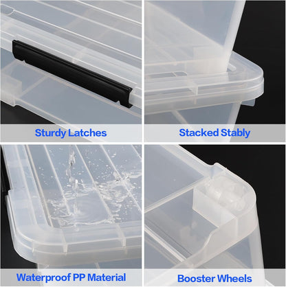 Gloreen 3 Pack Large Under Bed Storage Boxes with Wheels, 50 Quart Clear Plastic Lidded Storage Bins