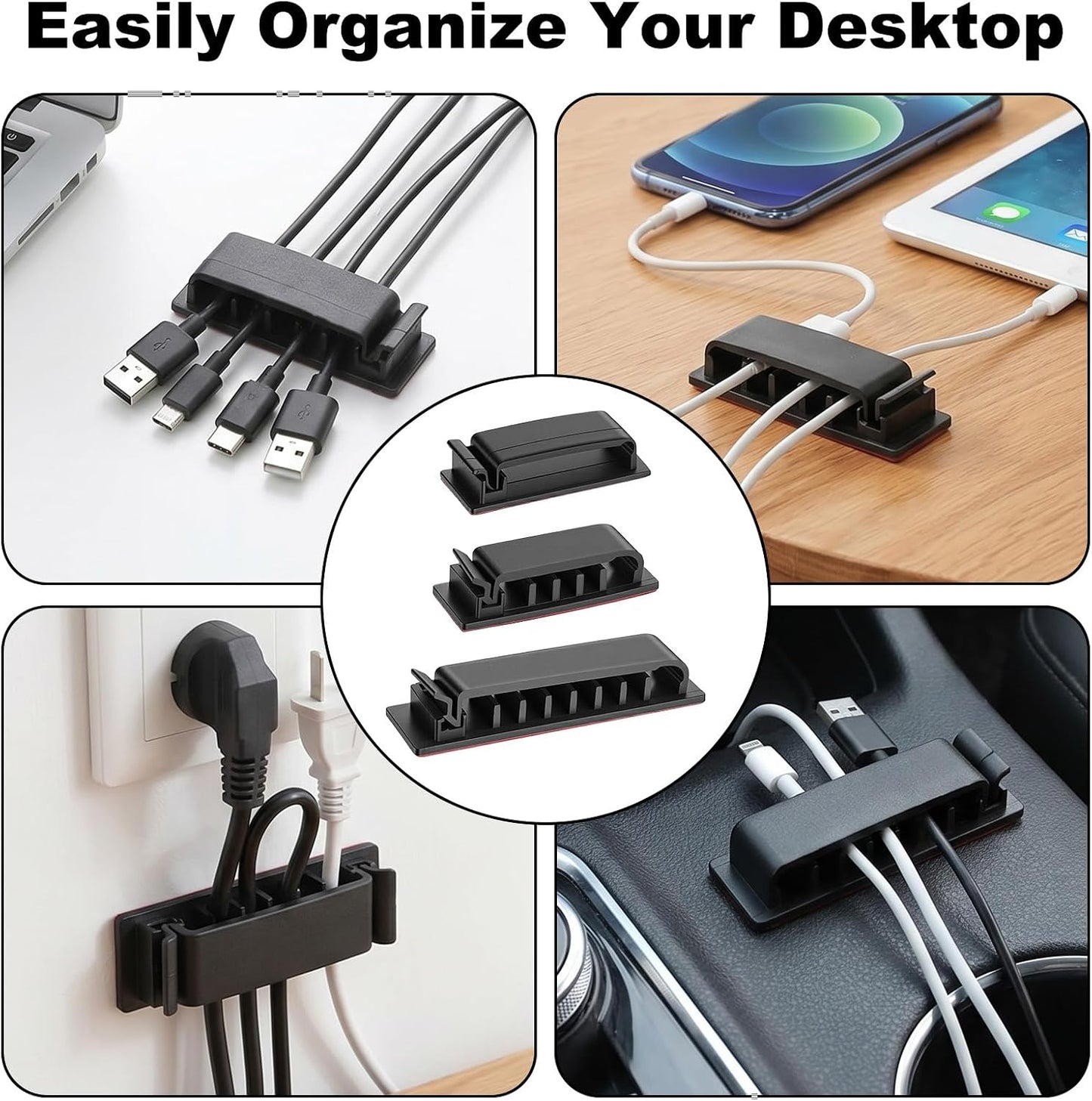 14Pcs Self Adhesive Cable Clips, Cord Organizers Wire Clips | Adhesive Cable Clips for Desk Cord Management Wire Clip Cord Holder for Under Desk, Car, Wall, TV PC Ethernet Cables (Black)