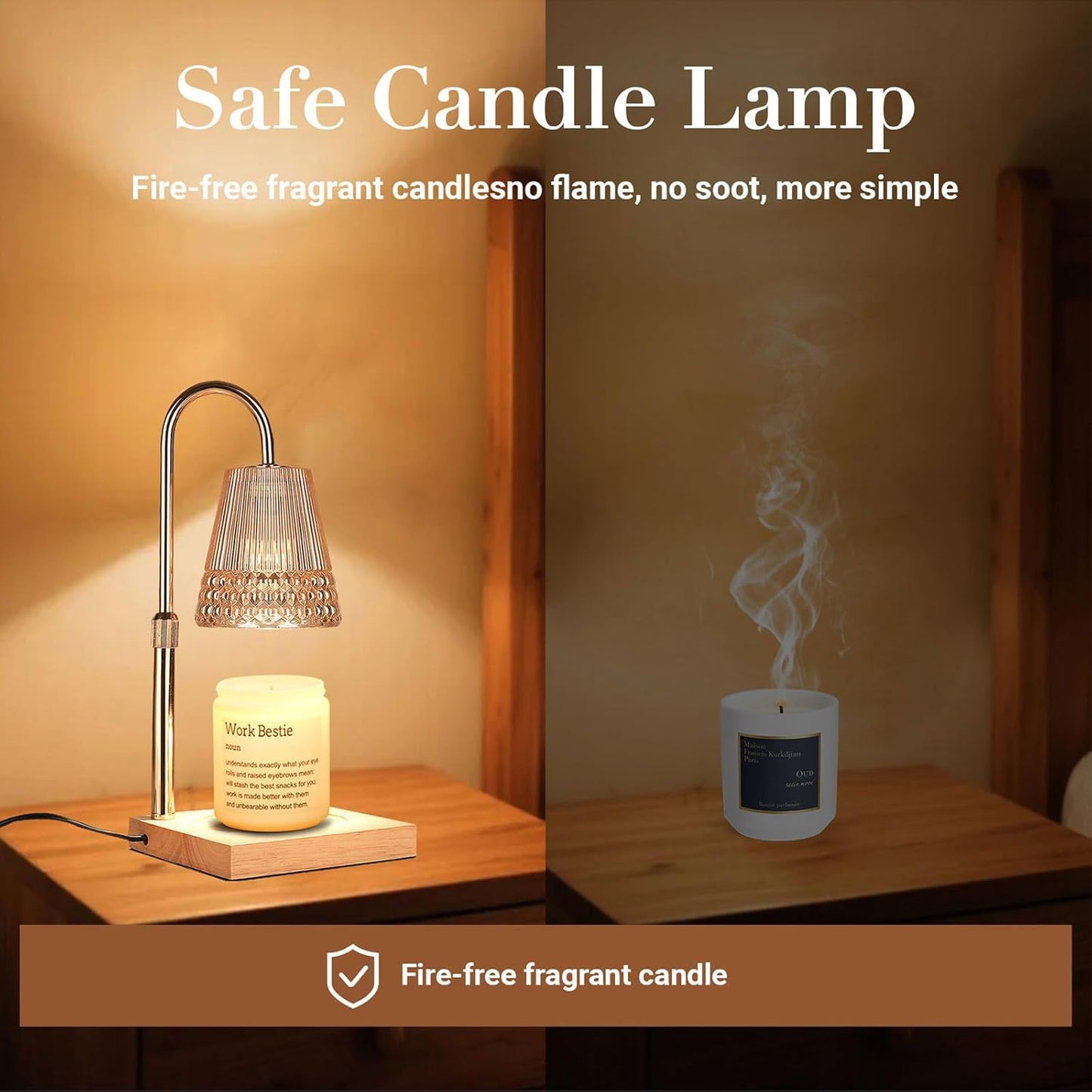 Candle Warmer Lamp, Adjustable Height & Dimmable, Candles with Timer, 2H/4H/8H Auto Off, Safe Flameless Night Light for Home Decor, Bedroom, Office, Christmas Birthday Gift for Women & Men