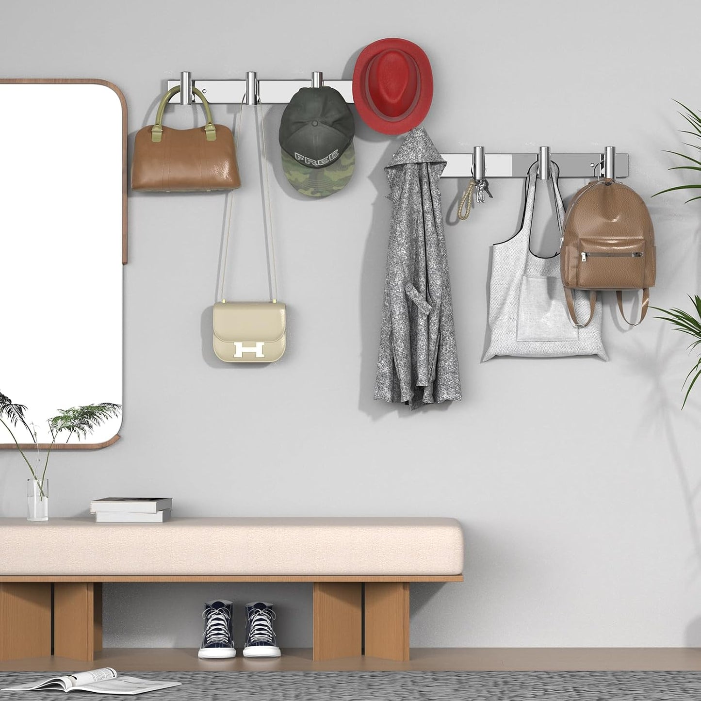 VAEHOLD Black Hat and Coat Wall Mount Rack - 3 Hooks for Robes, Bags, Keys, and Towels - Bathroom Towel Hanger Organizer (1 Pack)