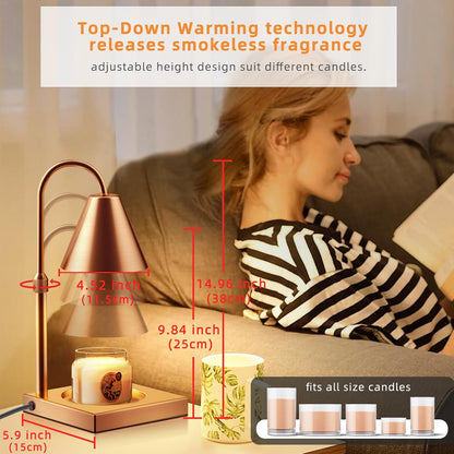 LALISU Candle Warmer Lamp, Stepless Dimming Candle Warmer Lamp with Timer & Dimmer Height Adjustable Compatible with Jars Scented Wax for Home Decor (Metal Base-Black)