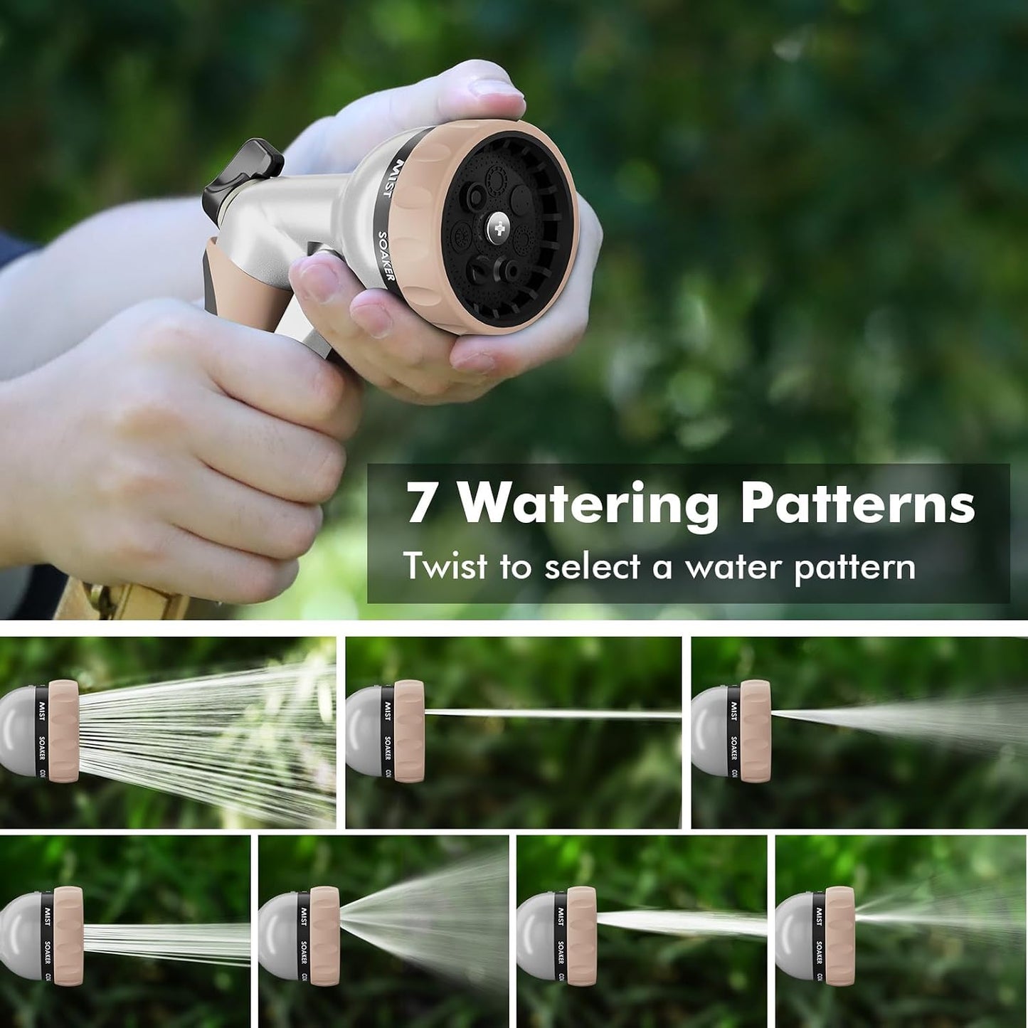 RESTMO Garden Hose Nozzle, Heavy Duty Metal Water Hose Nozzle with 7 Adjustable Spray Patterns, High Pressure Hand Sprayer with Flow Control for Watering Plants & Lawns, Washing Cars & Pets