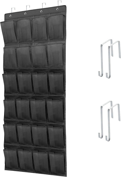 Over The Door Shoe Organizer with 24 Large Breathable Mesh Pockets Sturdy Closet Door Shoe Storage Holder Hanging SimpleHouseware Men Women Kids Shoe Holder for Rack (Black)