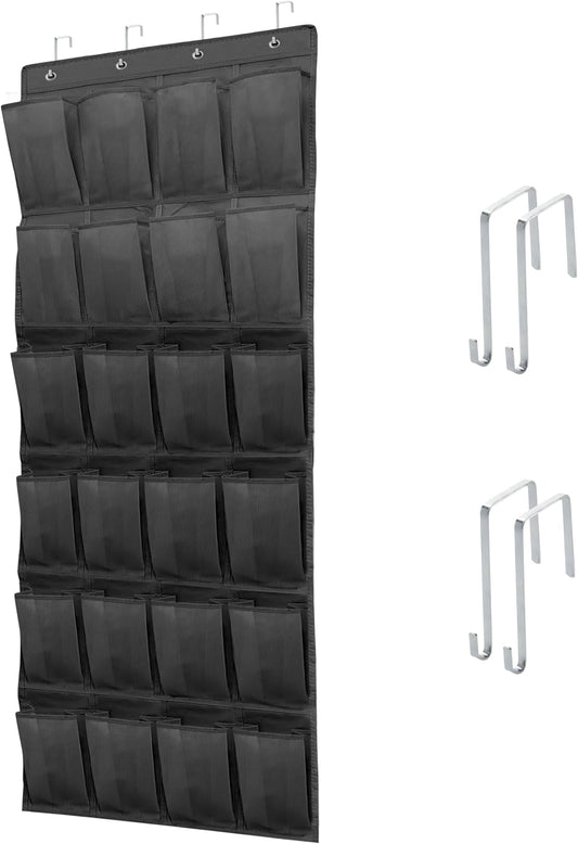 Over The Door Shoe Organizer with 24 Large Breathable Mesh Pockets Sturdy Closet Door Shoe Storage Holder Hanging SimpleHouseware Men Women Kids Shoe Holder for Rack (Black)