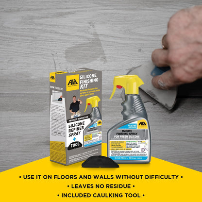 Fila Surface Care Solutions - Silicone Finishing Kit with Smoothing Spray, Caulk Tool Included, 24oz