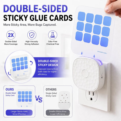 Fruit Fly Traps for Indoors Plug-in with Double-Sided Sticky Glue Cards | Flying Insect Trap for Fruit Flies, Gnats, Moths, Includes 3 Refills for House