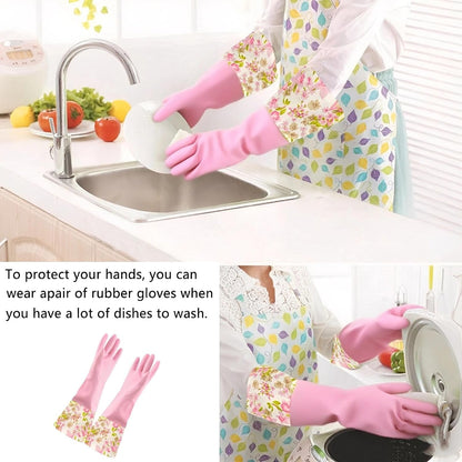 KINGFINGER Rubber Latex Waterproof Dishwashing Gloves for Kitchen,Precision Flocking Household Cleaning Gloves 2 pairs
