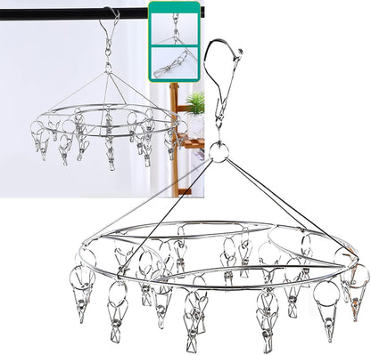 Clothes Drying Racks Clip Hangers, Clothes Drying Hanger Stainless Steel Multi Clip Laundry Drip Hanging Rack for Underwear Socks Hat(Round)