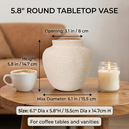 5.9" Small White Round Ceramic Vase, Coffee Table Shelf Decor
