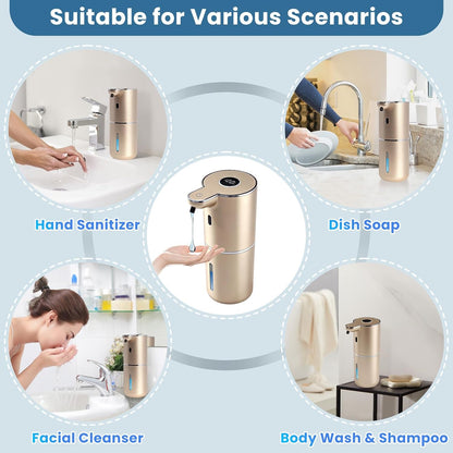 Automatic Soap Dispenser, Touchless Liquid Soap Dispensers, USB Rechargeable, 6-Level Adjustable Volume Control, 12.8oz/380ml, Wall Mount for Kitchen, Bathroom, Free Stickers (Gold)