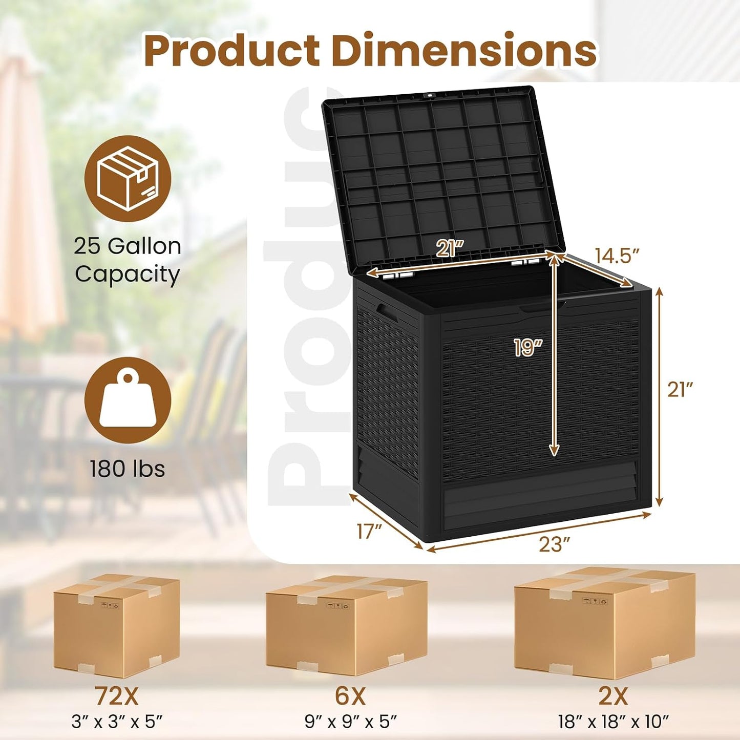 Tangkula 25 Gallon Waterproof Outdoor Storage Box with Lockable Lid | PP Resin, Wicker Patterned, Indoor Outdoor Use, Portable, Versatility, for Deck, Pool, Patio Cushions, Garden Tools