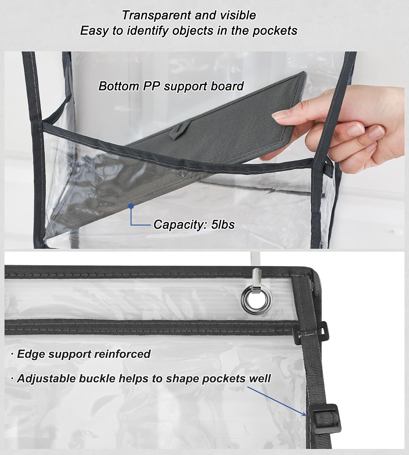 Fixwal 5-Shelf Over The Door Hanging Pantry Organizer, Room Organizer with Clear Plastic Pockets, 25lb Ultra Sturdy & Large Capacity for Closet, Bedroom, Nursery, Bathroom and Sundries