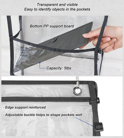 Fixwal 5-Shelf Over The Door Hanging Pantry Organizer, Room Organizer with Clear Plastic Pockets, 25lb Ultra Sturdy & Large Capacity for Closet, Bedroom, Nursery, Bathroom and Sundries
