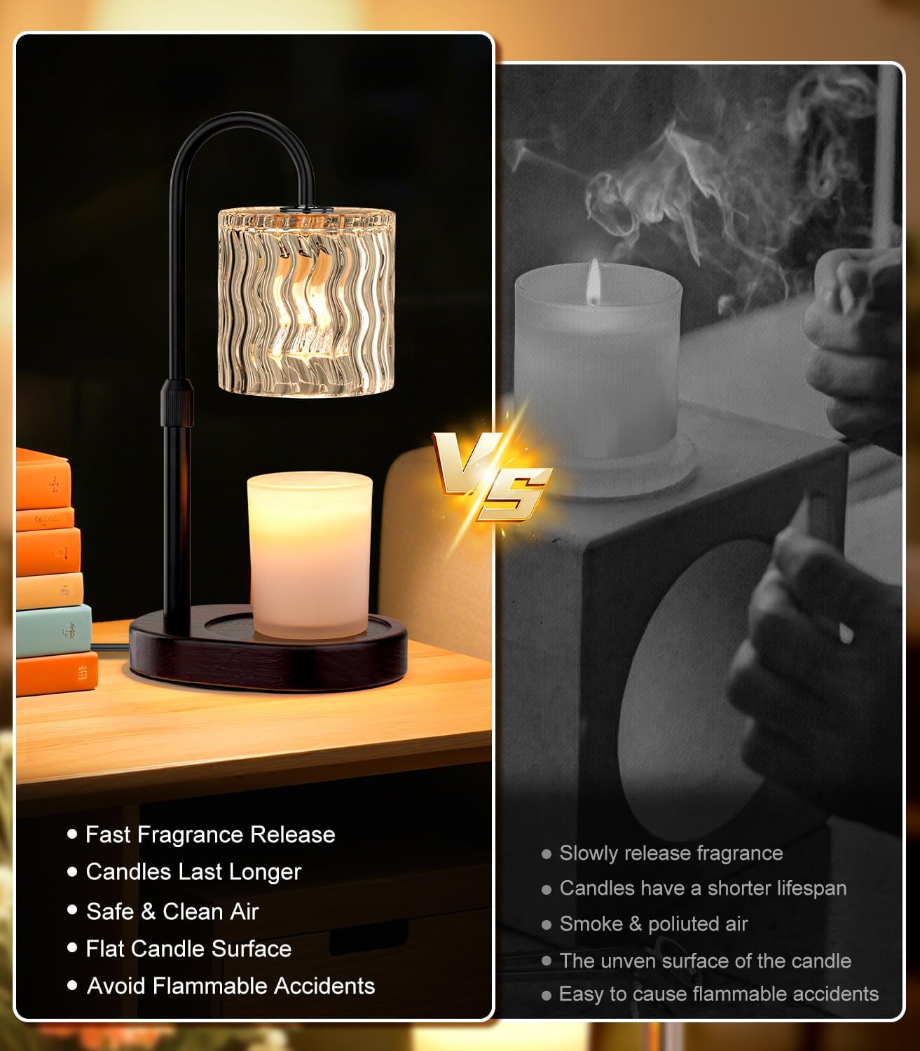 Candle Warmer Lamp Electric: Dimmable Timer Candles Warming Lamps - Height Adjustable Burner Jar - No Flame Scented Melts Wax - All Candle Jars Table Light Home Decor