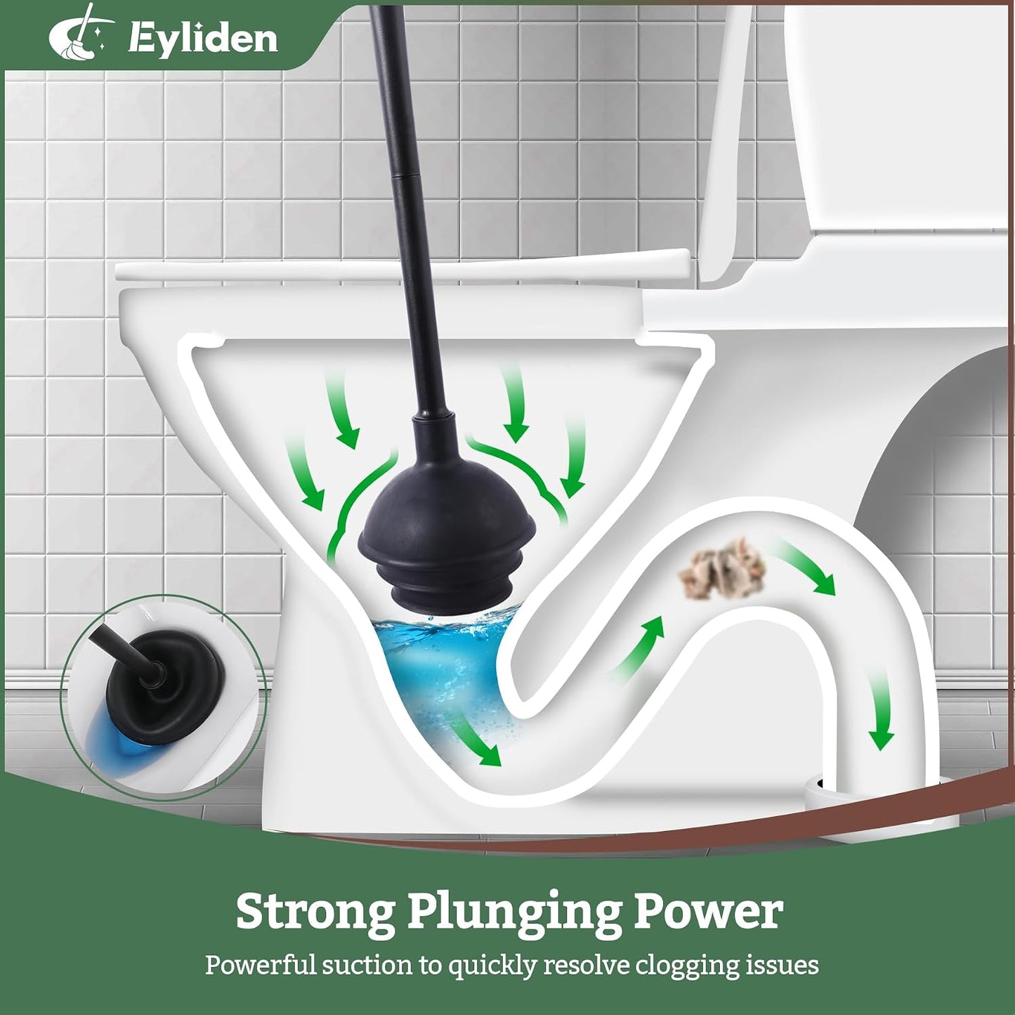 Eyliden Toilet Brush and Plunger Set, Disposable Wand Kit with 10 Refills | Pre-Soaked Concentrated Cleaner Sponge, Touch-Free, 2-in-1 Compact Holder, Powerful Suction Cup, Bathroom Cleaning System