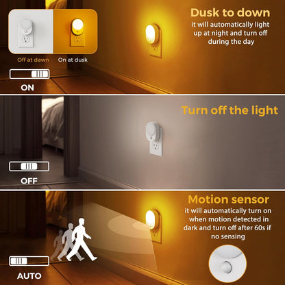 L LOHAS LED Motion Sensor Night Light,[2-PACK] Night Lights Plug into Wall,Motion Sensor and Dusk to Dawn Sensor,3000K Soft White,30/60/100lm Brightness Dimmable,Nightlight for Bathroom Hallway