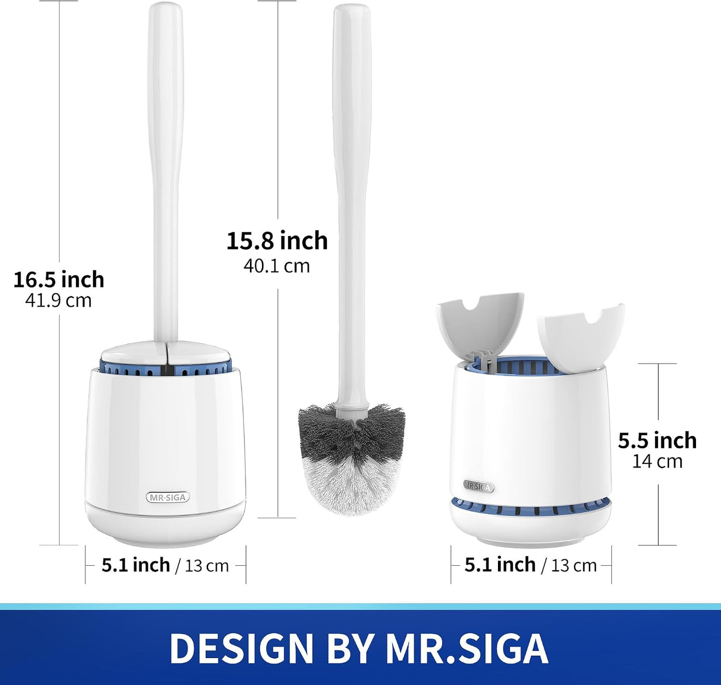 MR.SIGA Toilet Bowl Brush and Holder, Premium Quality, with Solid Handle and Durable Bristles for Bathroom Cleaning, White, 1 Pack