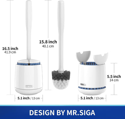 MR.SIGA Toilet Bowl Brush and Holder, Premium Quality, with Solid Handle and Durable Bristles for Bathroom Cleaning, White, 1 Pack