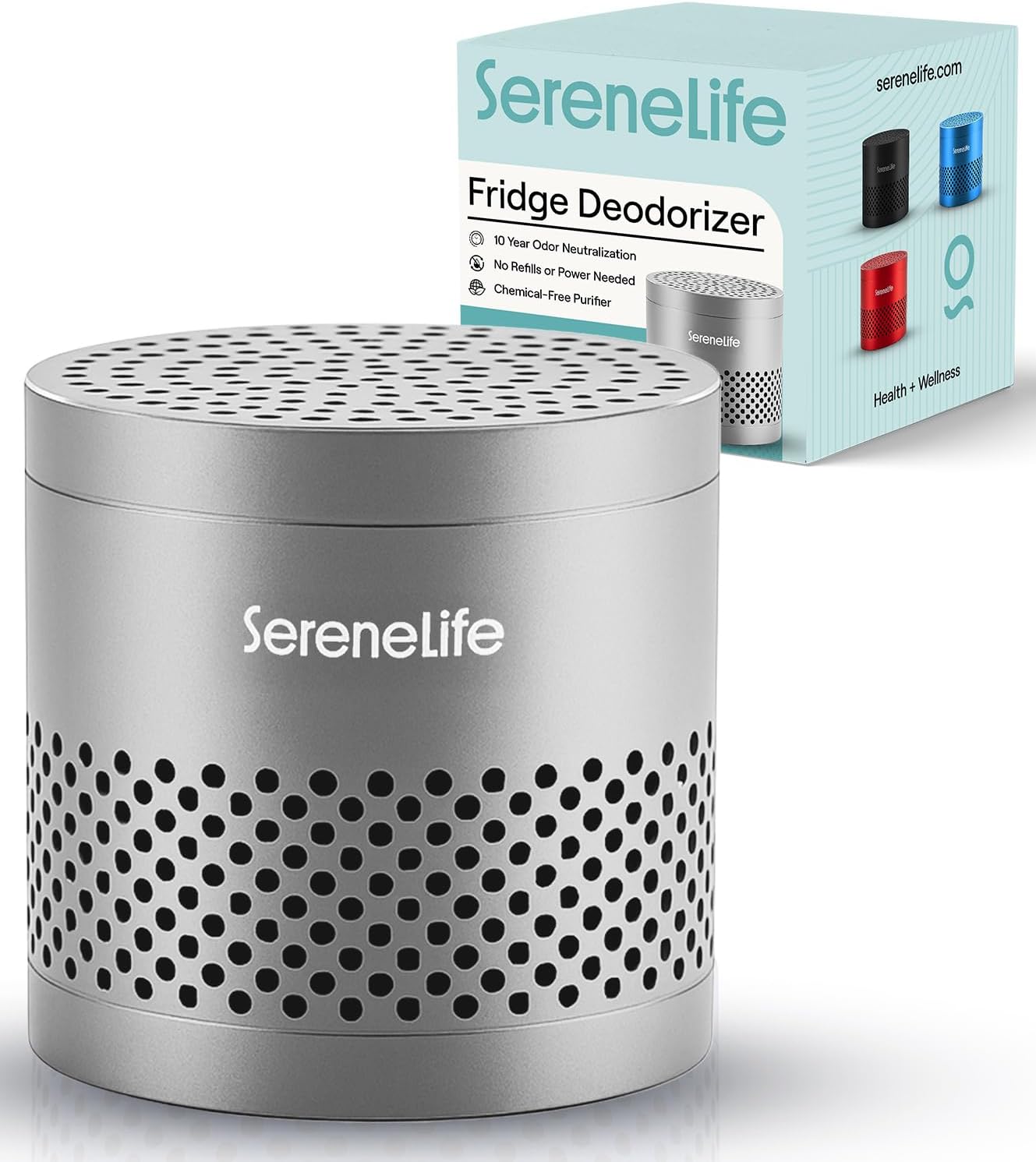 SereneLife Fridge Deodorizer & Odor Eliminator, Multi-Use Refrigerator Deodorizer Aluminum Pod for Freezer, Closet, Car, Shoes & Enclosed Spaces, Compact, Reusable & Lasts Up to 10 Years (Gray)