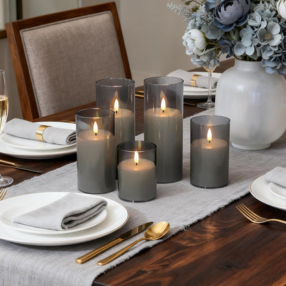 LEDHOLYT Rechargeable Flameless Glass Pillar Candles–Gifts for Women,–Set of 3, Realistic Flickering LED Light,Remote & Timer, Ideal for Living Room, Bedroom & Festival Wedding Home Party Decor