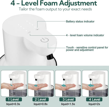 2 Pack Automatic Soap Dispenser, Touchless Automatic Foaming Soap Dispenser, Electric Wall Mounted Dispenser, 13.5oz/400ML USB Rechargeable with 4-Level Adjustment for Bathroom, Kitchen & Office